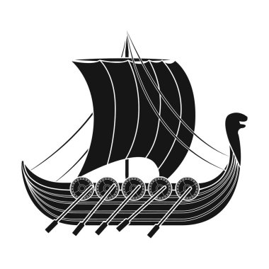 Viking s gemi simge siyah stil beyaz arka plan üzerinde izole içinde. Vikingler sembol stok vektör çizim.