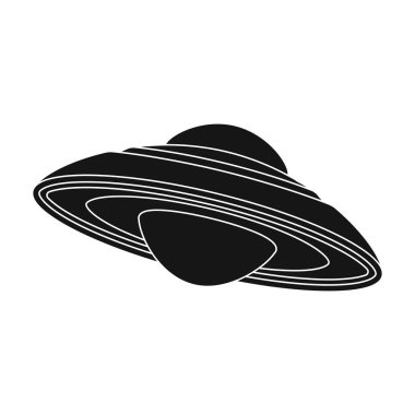 UFO simge siyah stil beyaz arka plan üzerinde izole içinde. Gezegenler sembol stok vektör çizim.