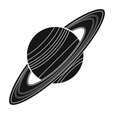 Satürn simge siyah stil beyaz arka plan üzerinde izole içinde. Gezegenler sembol stok vektör çizim.