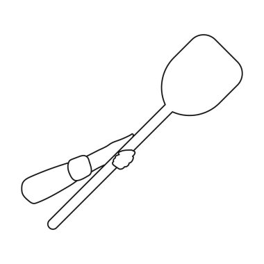 Beyaz arka plan üzerinde izole anahat tarzı ahşap kabuğu simgesi. Pizza ve pizza sembol stok vektör çizim.