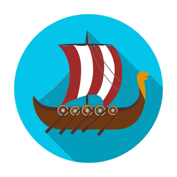 Viking s schip pictogram in vlakke stijl geïsoleerd op een witte achtergrond. Vikingen symbool voorraad vectorillustratie. — Stockvector
