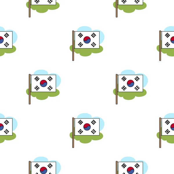 Vlajka Jižní Koreje ikony ve stylu kreslených izolovaných na bílém pozadí. Jižní Korea vzorek vektorové ilustrace. — Stockový vektor