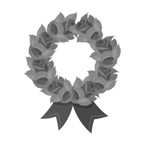 Funeral wreath icon in monochrome style isolated on white background. Funeral ceremony symbol stock vector illustration. — Stock Vector