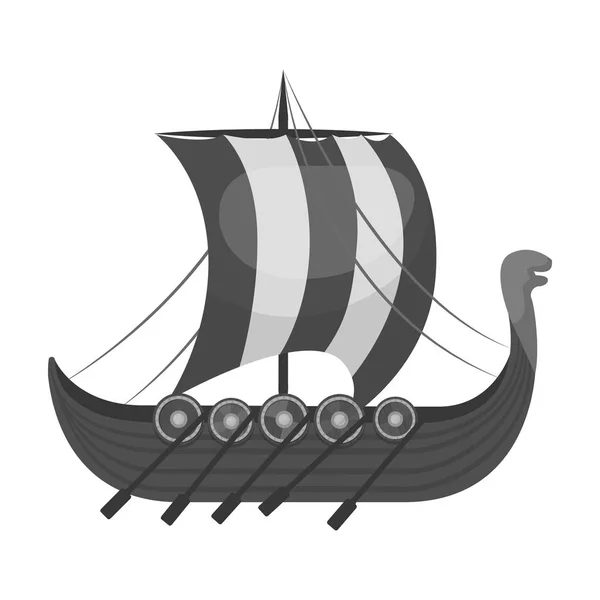 Viking s ship icon in monochrome style isolated on white background. Vikings symbol stock vector illustration. — Stock Vector