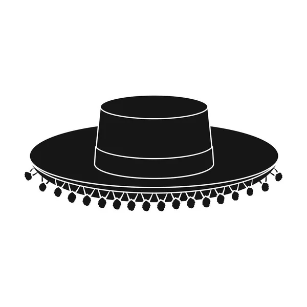 Tradicional icono del sombrero español en estilo negro aislado sobre fondo blanco. España país símbolo stock vector ilustración . — Vector de stock