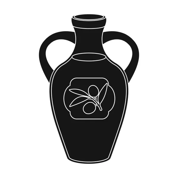 Bottiglia di icona di olio d'oliva in stile nero isolata su fondo bianco. Spagna paese simbolo stock vettore illustrazione . — Vettoriale Stock