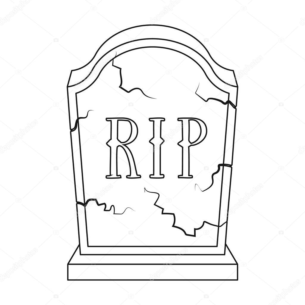 Headstone icon in outline style isolated on white background. Funeral ceremony symbol stock vector illustration.