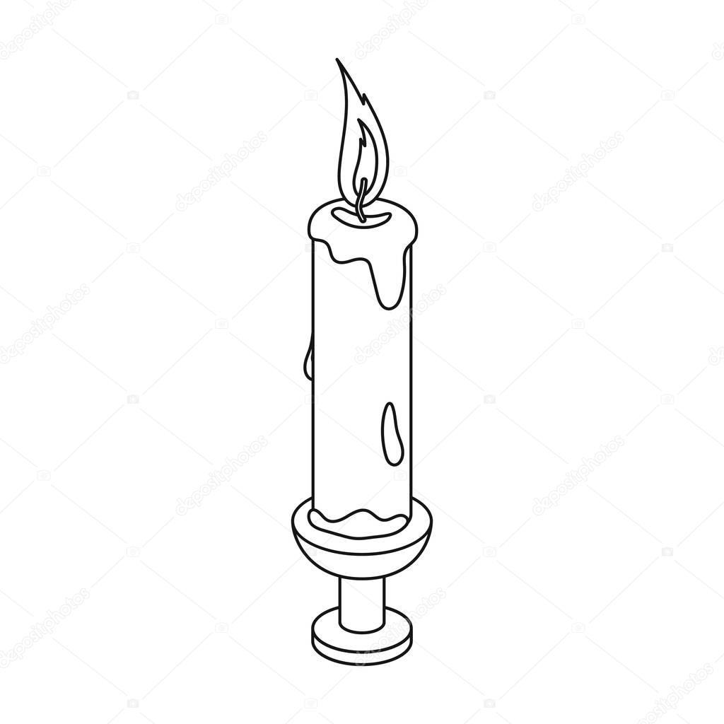 Candle icon in outline style isolated on white background. Funeral ceremony symbol stock vector illustration.