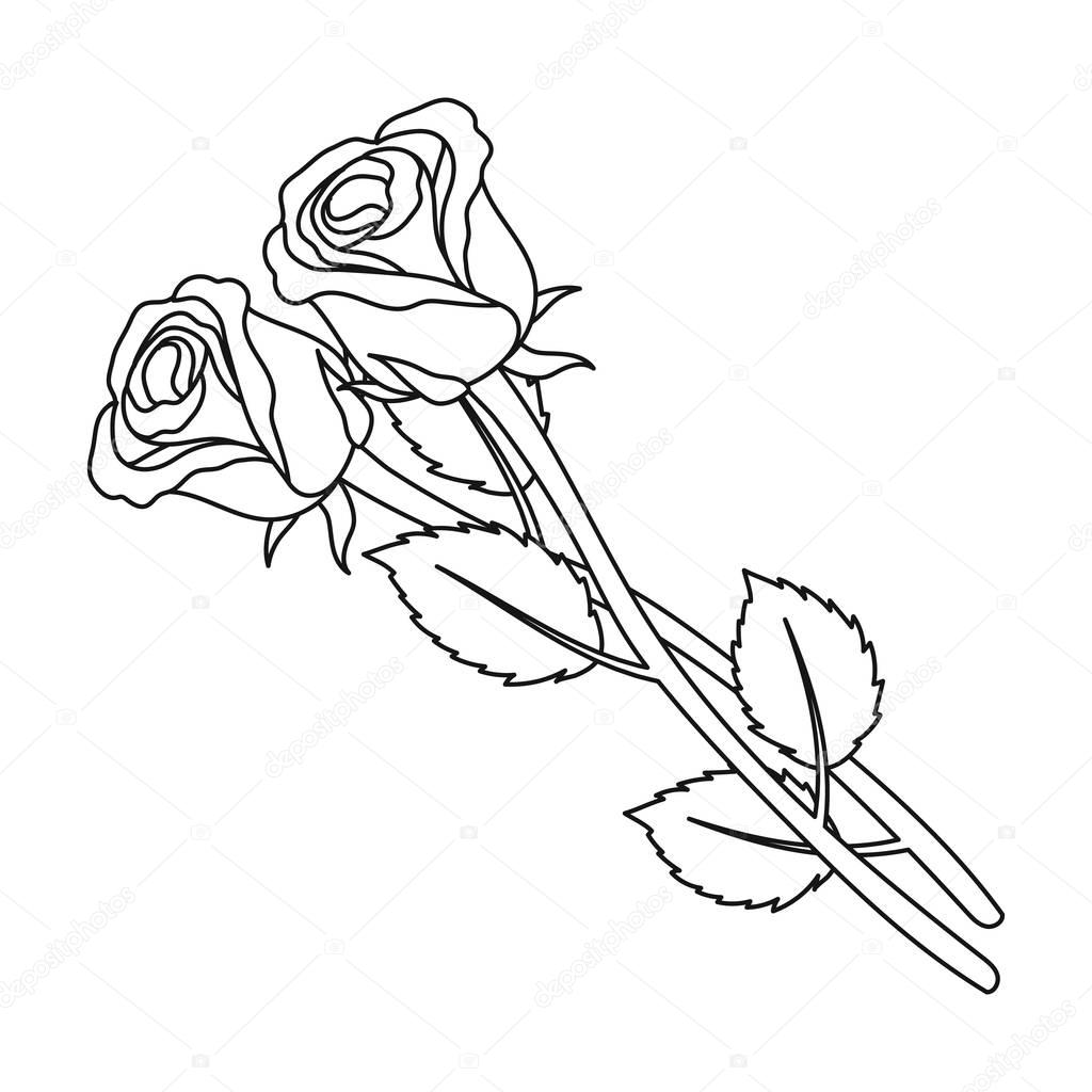 Two roses icon in outline design isolated on white background. Funeral ceremony symbol stock vector illustration. - stock vector