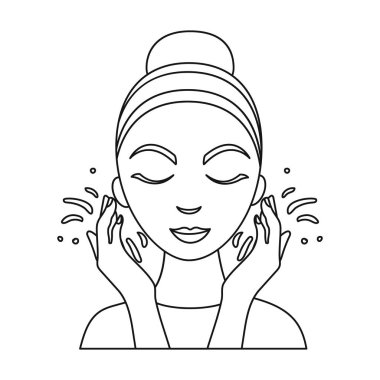 Yüz simgesi beyaz arka plan üzerinde izole anahat tarzı yıkama. Cilt Bakımı sembol stok vektör çizim.
