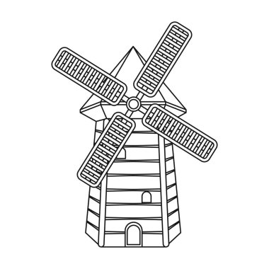İspanyolca simgesi beyaz arka plan üzerinde izole anahat tarzı değirmen. İspanya ülke sembol stok vektör çizim.