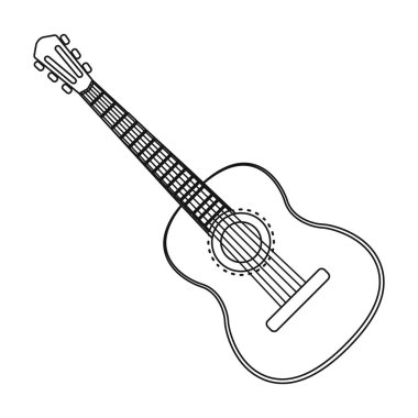 Beyaz arka plan üzerinde izole anahat tarzı klasik akustik gitar simgesi. İspanya ülke sembol stok vektör çizim.
