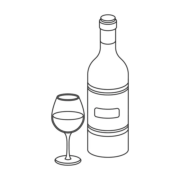 Bouteille de vin espagnole avec icône en verre dans le style de contour isolé sur fond blanc. Espagne pays symbole illustration vectorielle de stock . — Image vectorielle