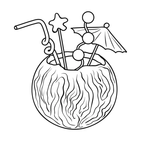 Icono de coctel de coco en estilo de contorno aislado sobre fondo blanco. Surf símbolo stock vector ilustración . — Archivo Imágenes Vectoriales