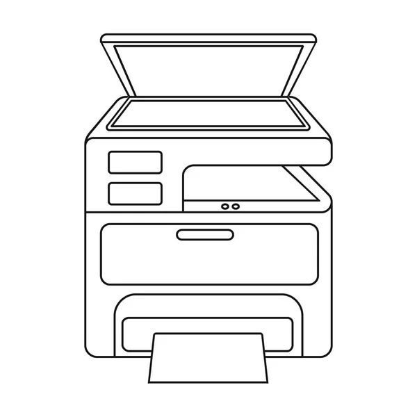 Multifunktionsdrucker im Umrissstil isoliert auf weißem Hintergrund. Typografie Symbol Aktienvektor Illustration. — Stockvektor