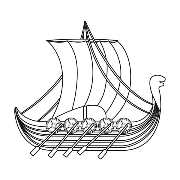 Viking s ship icon in outline style isolated on white background. Vikings symbol stock vector illustration.