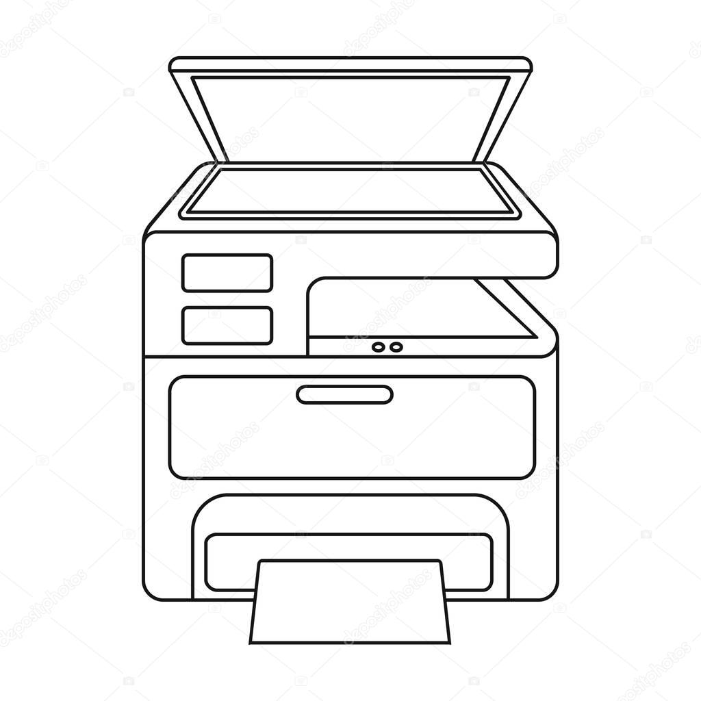 Multi-function printer in outline style isolated on white background. Typography symbol stock vector illustration.
