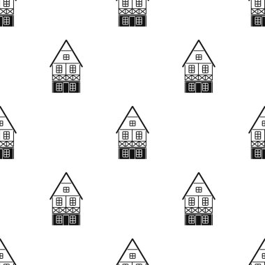 Bavyera ev simgesinde siyah stil beyaz arka plan üzerinde izole. Oktoberfest desen hisse senedi vektör çizim.