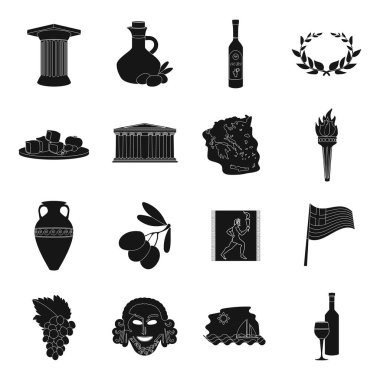 Yunanistan simgeler siyah tarzında ayarlayın. Yunanistan vektör simge stok çizim büyük toplama
