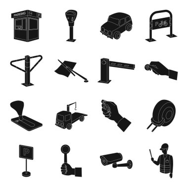 Buraya park edilmez simgeler siyah tarzında ayarlayın. Bölge vektör simge stok illüstrasyon park yeri büyük koleksiyonu