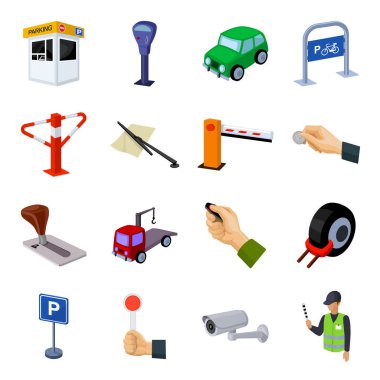 Buraya park edilmez, karikatür tarzı Icons set. Bölge vektör simge stok illüstrasyon park yeri büyük koleksiyonu