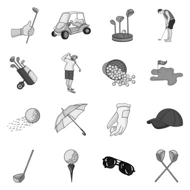 Golf club, tek renkli bir tarzda Icons set. Golf kulübü vektör simge stok çizim büyük toplama