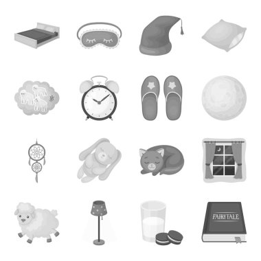 Uyku ve dinlenme simgeleri tek renkli bir tarzda ayarlayın. Uyku ve dinlenme vektör simge stok illüstrasyon büyük toplama