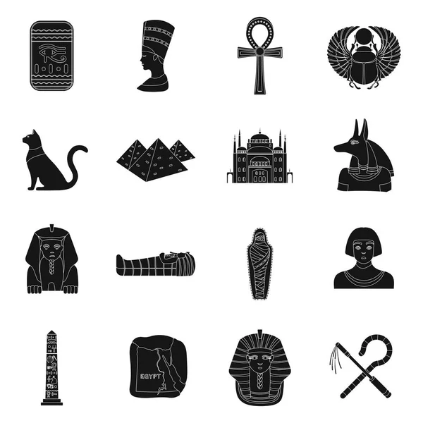 古埃及在黑色风格中设置图标。古代埃及矢量符号股票插画的大集合 — 图库矢量图片
