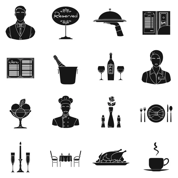 Restaurant mis icônes dans le style noir. Grande collection de restaurant vectoriel symbole illustration stock — Image vectorielle