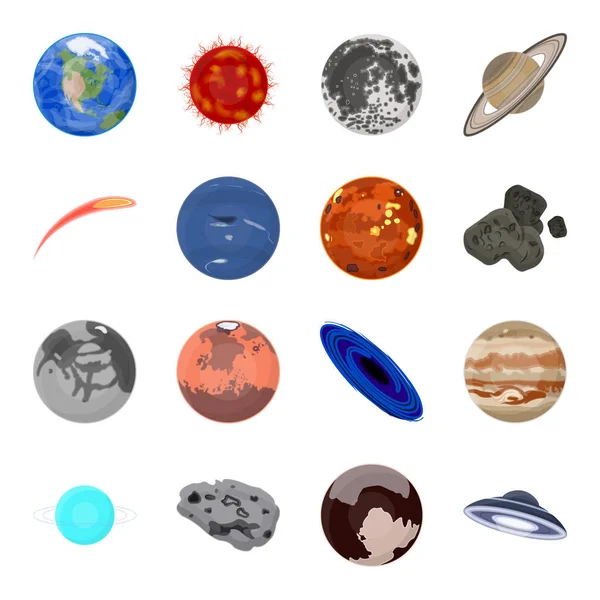 Los planetas establecen iconos en estilo de dibujos animados. Gran colección de planetas vector símbolo stock ilustración — Vector de stock