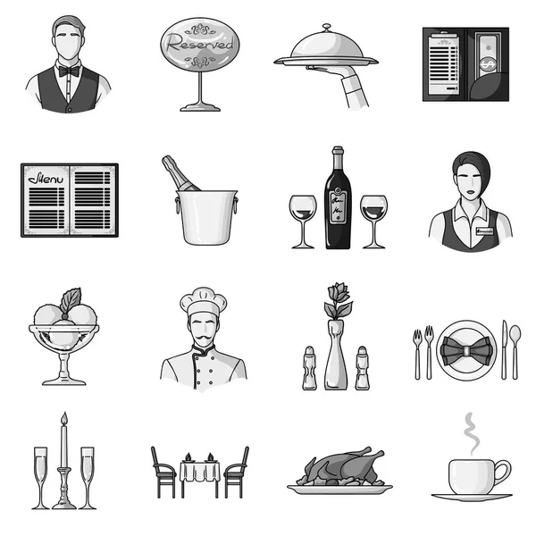 Restaurant mis icônes dans un style monochrome. Grande collection de restaurant vectoriel symbole illustration stock — Image vectorielle