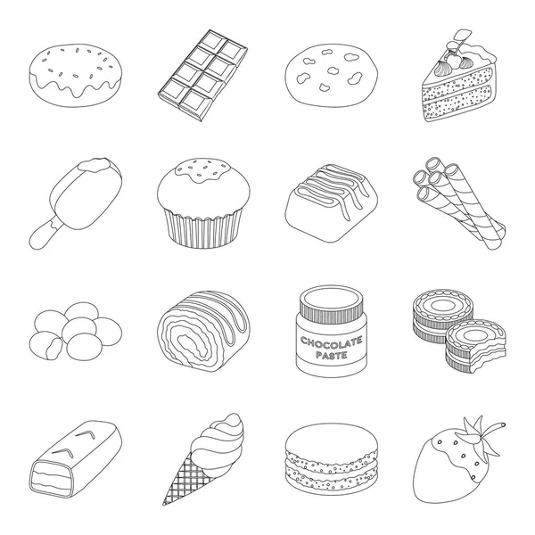 Chocolate desserts set icons in outline style. Big collection of chocolate desserts vector symbol stock illustration — Stock Vector