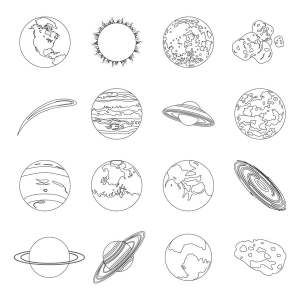 Los planetas establecen iconos en estilo de contorno. Gran colección de planetas vector símbolo stock ilustración — Archivo Imágenes Vectoriales