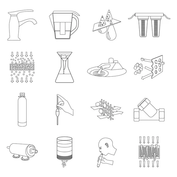 Wasserfiltersystem setzte Symbole in Umrissen Stil. große Sammlung von Wasserfiltersystem Vektor Symbol Stock Illustration — Stockvektor