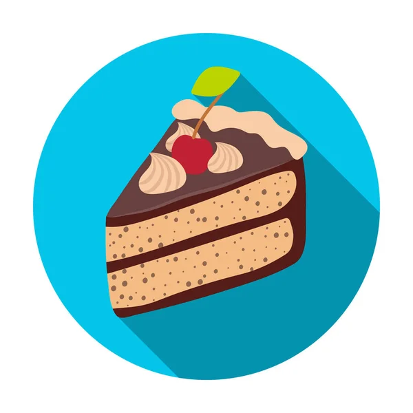 Rebanada de pastel de chocolate icono en estilo plano aislado sobre fondo blanco. Postres de chocolate símbolo stock vector ilustración . — Vector de stock