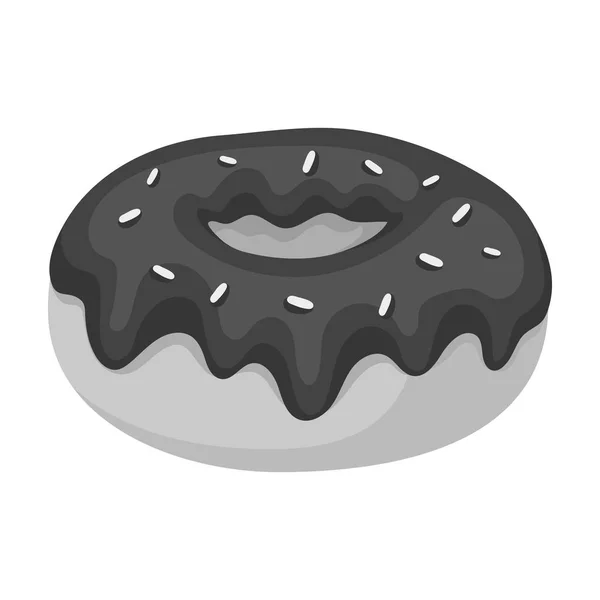 Donut med choklad glasyr ikon i svartvit stil isolerad på vit bakgrund. Choklad desserter symbol lager vektorillustration. — Stock vektor