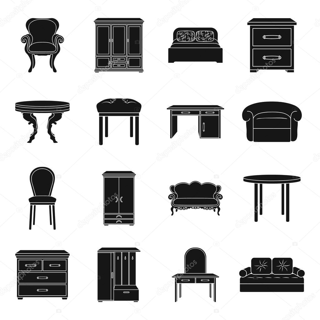 Furniture and home interior set icons in black design. Big collection of furniture and home interior vector symbol stock illustration