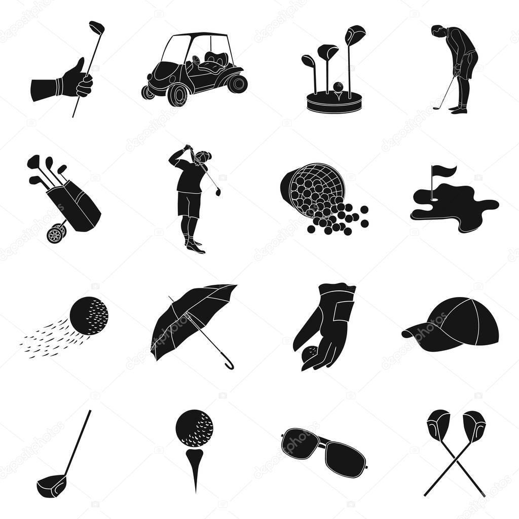 Golf club set icons in black design. Big collection of golf club vector symbol stock illustration