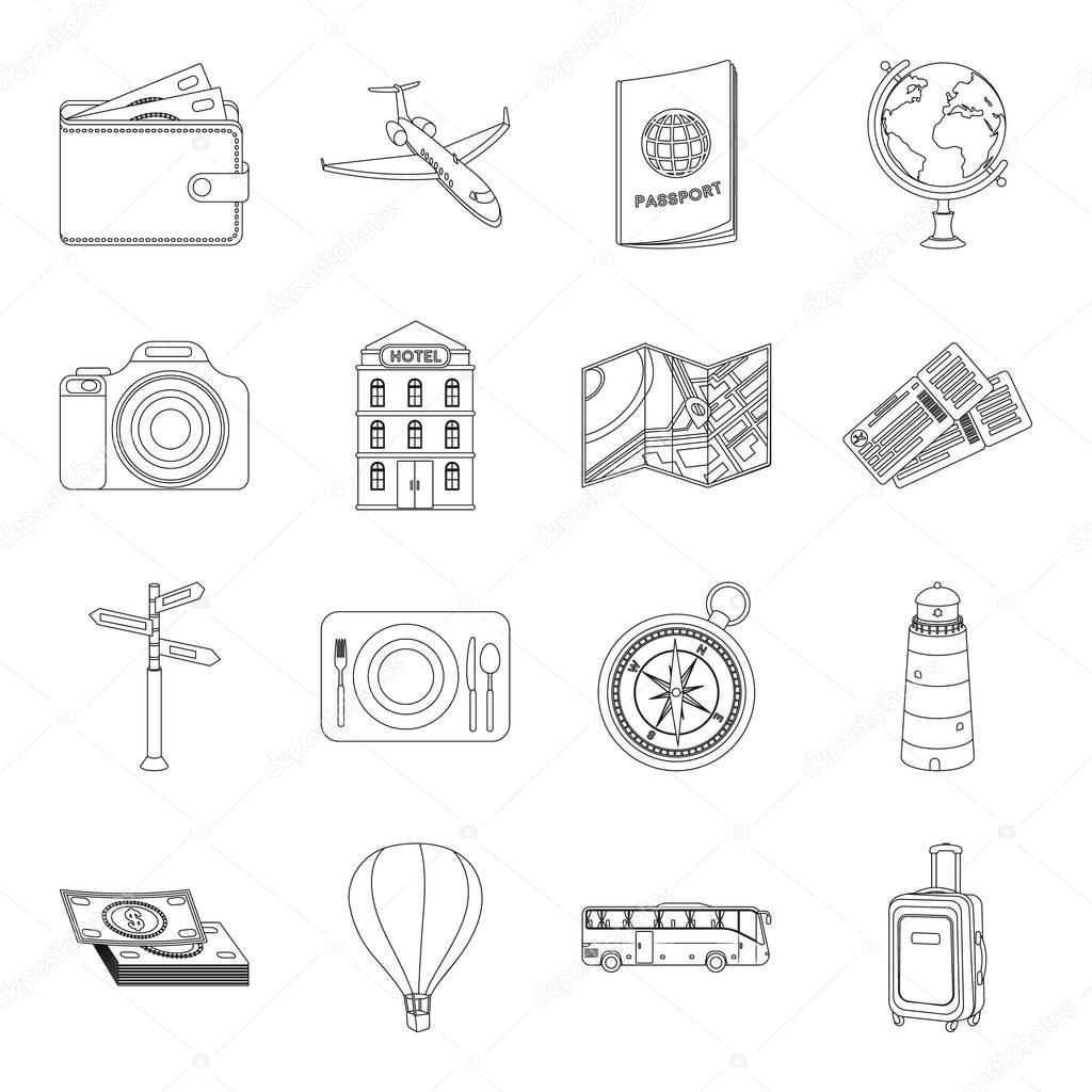 Rest and travel set icons in outline style. Big collection of rest and travel vector symbol stock illustration
