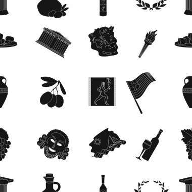 Yunanistan desen simgeler siyah stil. Yunanistan vektör simge stok çizim büyük toplama