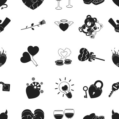 Siyah stil romantik desen simgeler. Romantik vektör simge stok çizim büyük toplama