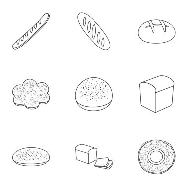 Ekmek simgeleri anahat stilinde ayarlayın. Ekmek vektör simge stok çizim büyük toplama