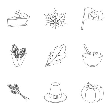 Kanadalı Şükran günü simgeleri anahat stilinde ayarlayın. Kanadalı Şükran günü vektör simge stok çizim büyük toplama