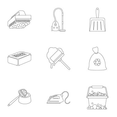 Anahat stili ayarlama simgeleri temizleme. Vektör simge stok illüstrasyon temizlik büyük koleksiyonu