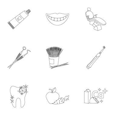 Diş Bakımı set simgeleri anahat stilinde. Diş Bakımı vektör simge stok çizim büyük toplama