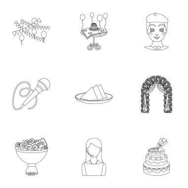 Olay hizmeti set simgeleri anahat stilinde. Olay hizmeti vektör simge stok çizim büyük toplama