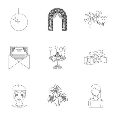 Olay hizmeti set simgeleri anahat stilinde. Olay hizmeti vektör simge stok çizim büyük toplama