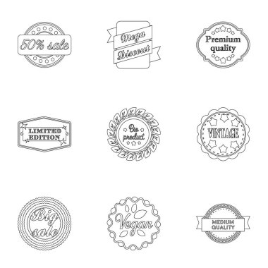 Etiket simgeleri anahat stilinde ayarlayın. Etiket vektör simge stok çizim büyük toplama