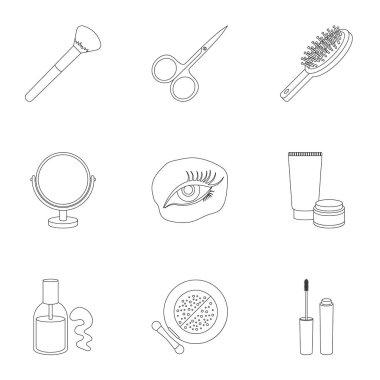Anahat stili ayarlama simgeleri oluşturur. Büyük vektör simge stok illüstrasyon makyaj koleksiyonu