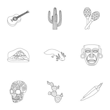 Meksika ülke simgeleri anahat stilinde ayarlayın. Meksika ülke vektör simge stok çizim büyük toplama